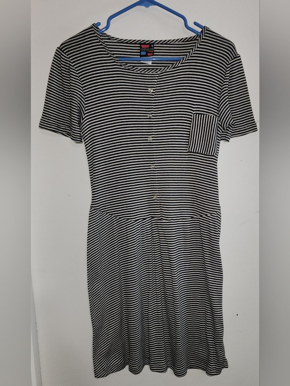 Girl's Vintage Striped Short-Sleeve Button-Front Dress - Black & White